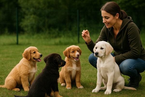 Different puppies during training