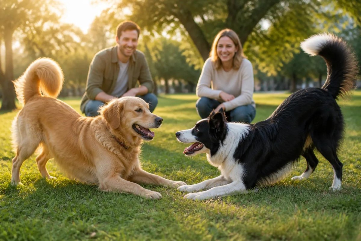 Dogs having supervised playdate