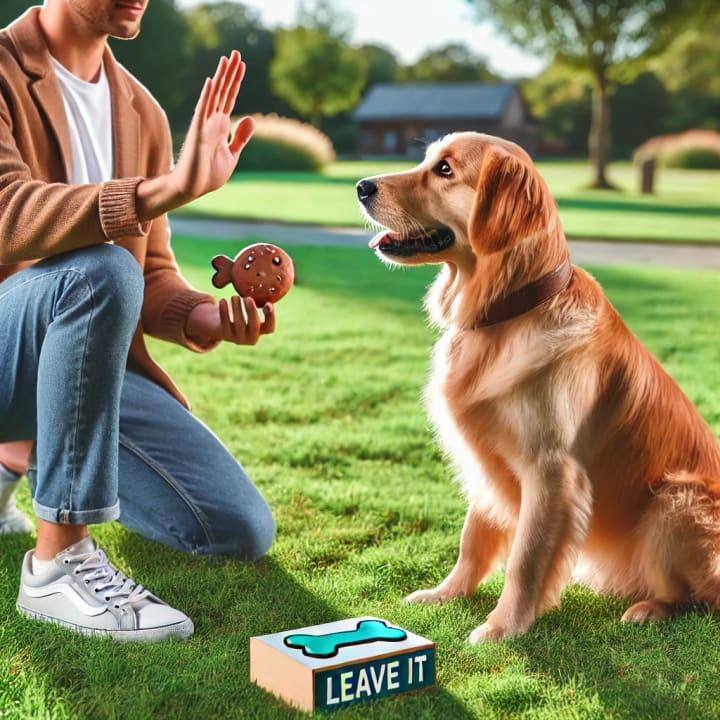 Dog practicing leave it for a reward