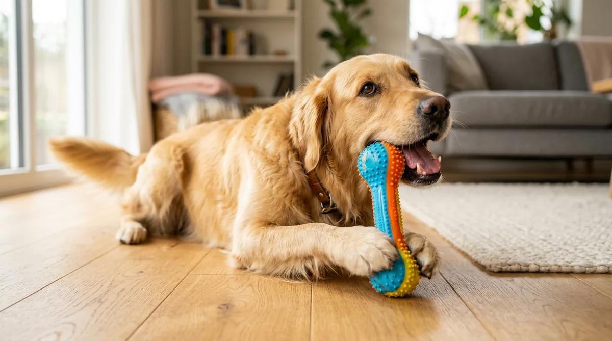 Dog chewing toy at home