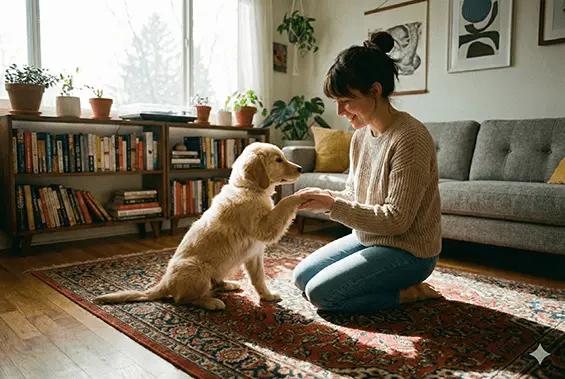 Puppy performing tricks routine