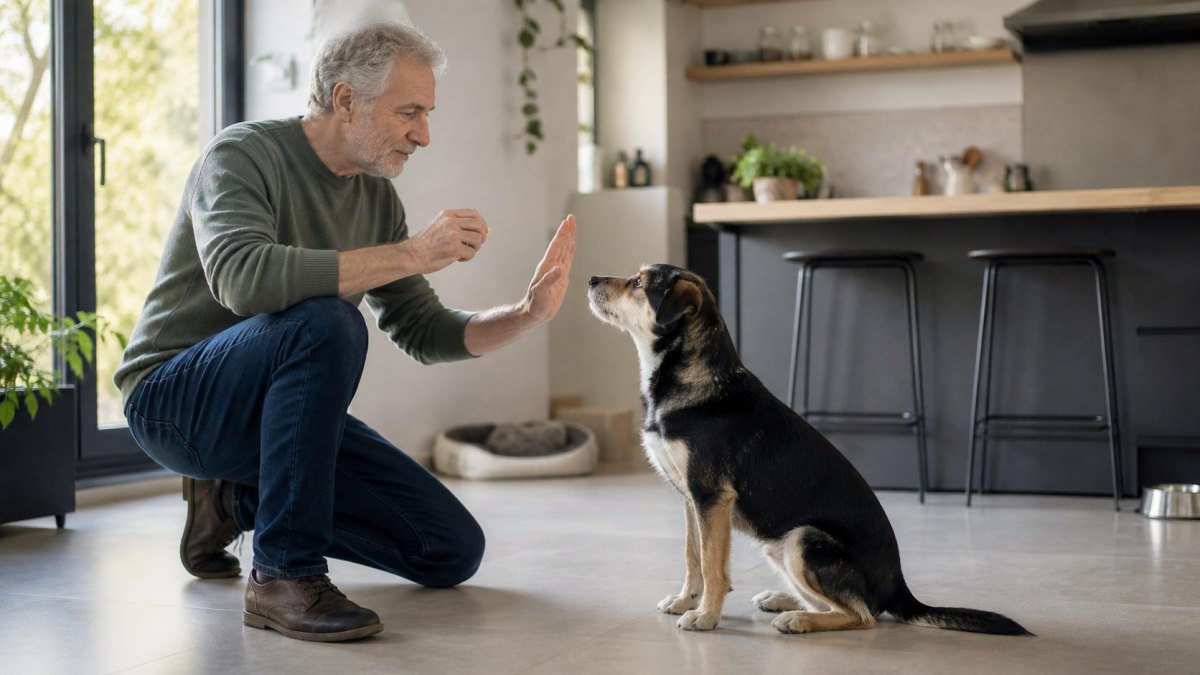 Owner training adult dog