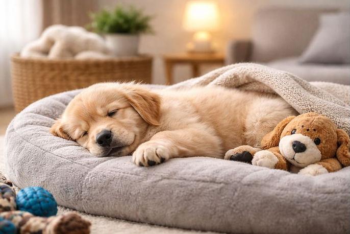 Puppy resting peacefully in home