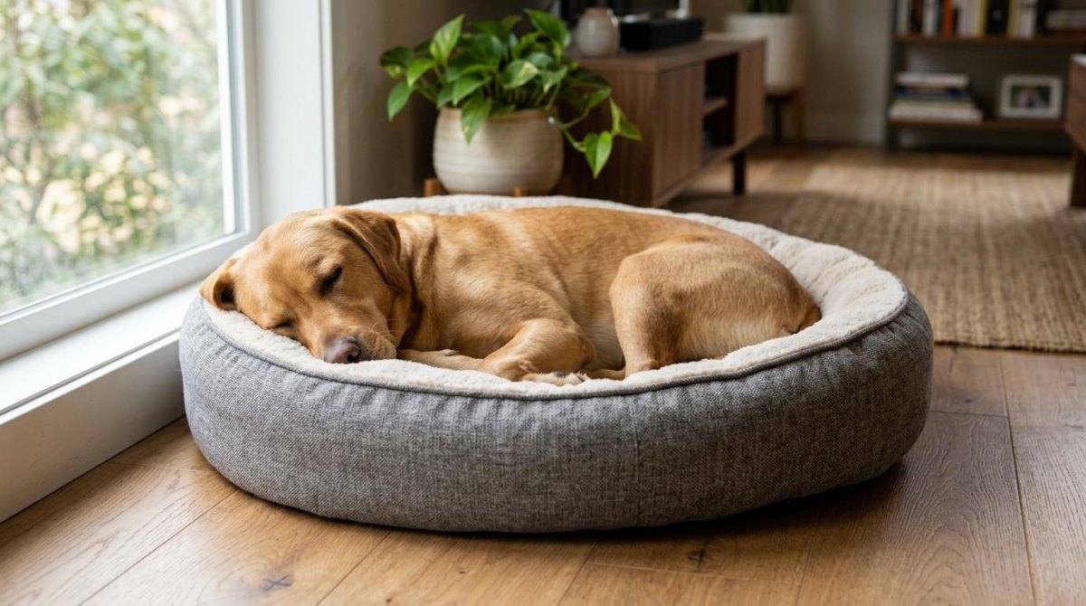 Calm dog resting peacefully at home