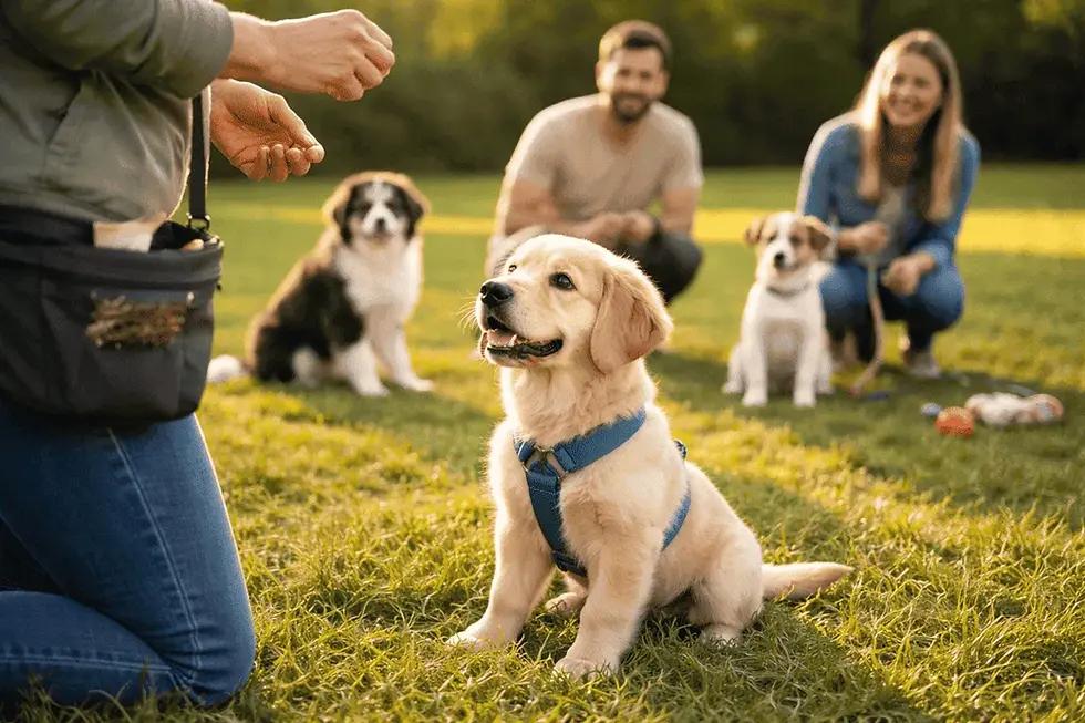 Puppy focusing during outdoor training