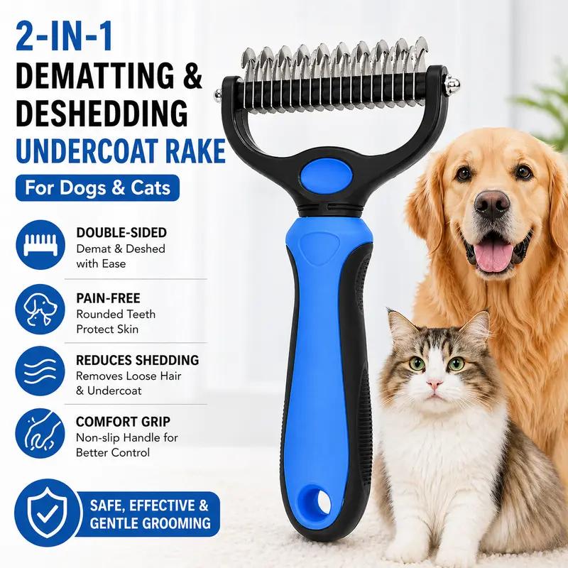 Double sided pet grooming rake tool