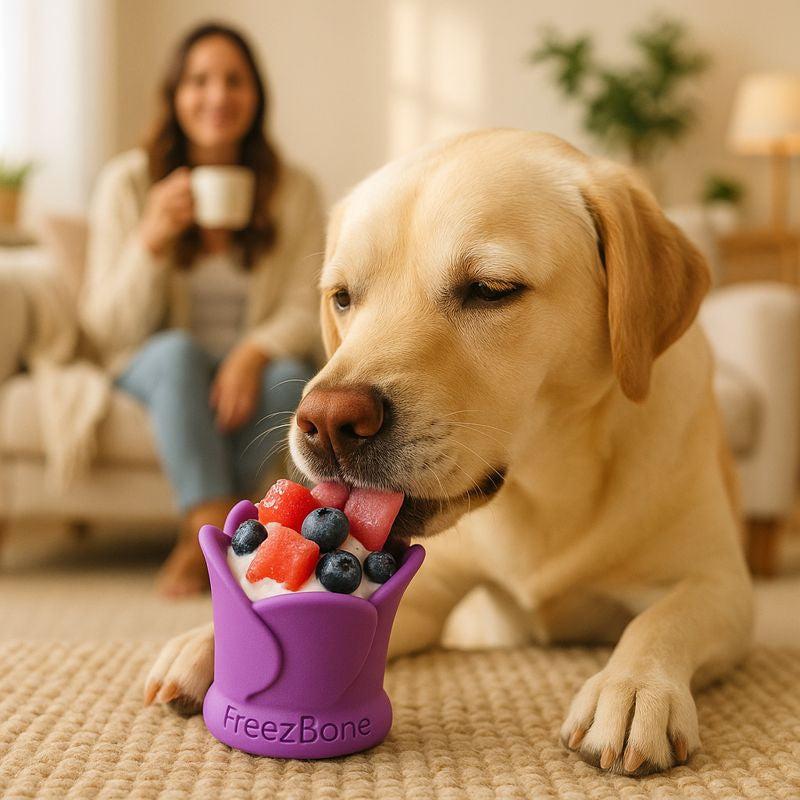 Dog enjoying frozen enrichment toy