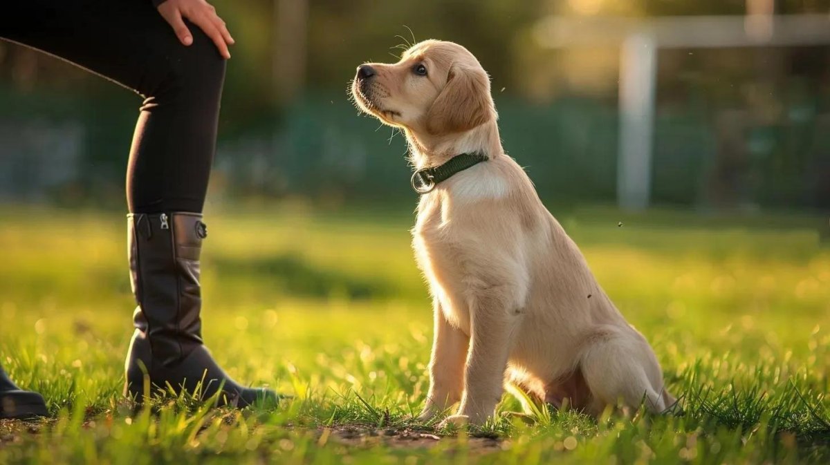 Puppy calmly watching outdoor distractions