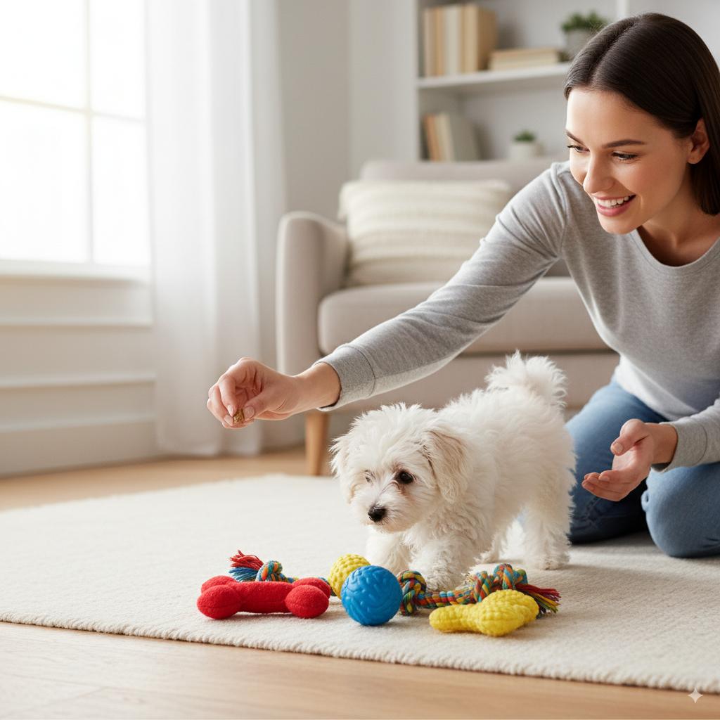 Puppy toy cleanup routine at home