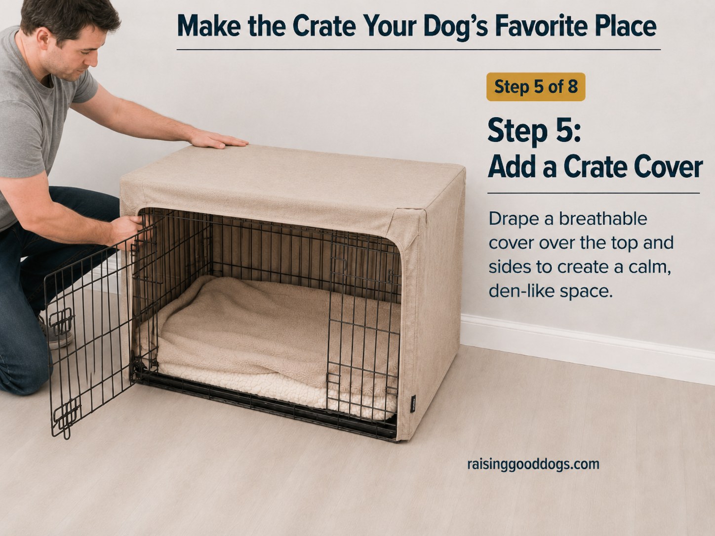 Draping a breathable cover over the crate to create a calm, den-like space for your dog.