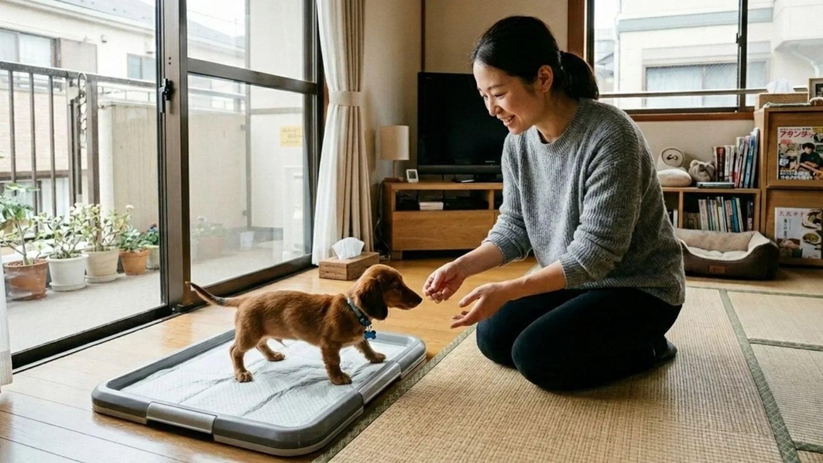 Puppy praised during potty training