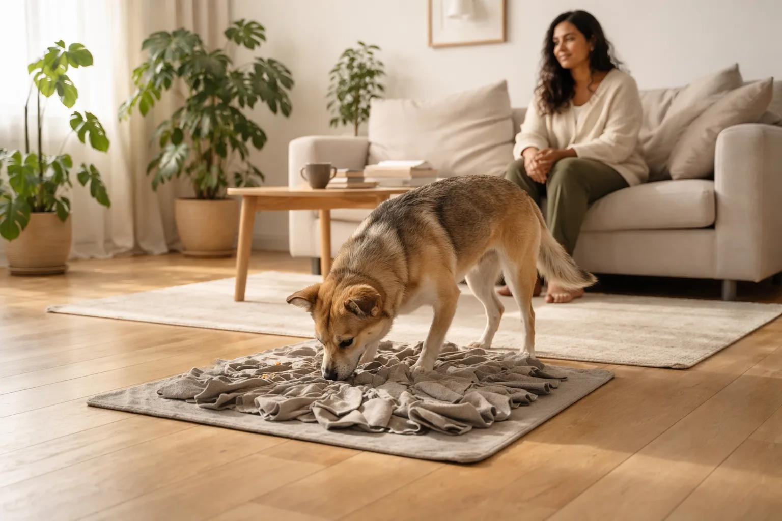 Relaxed dog during calming exercise