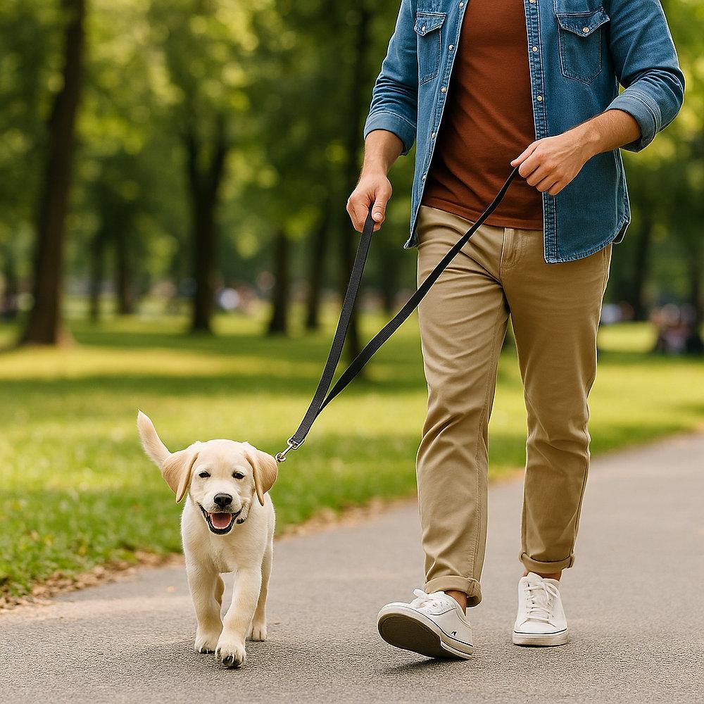 Puppy walking on leash