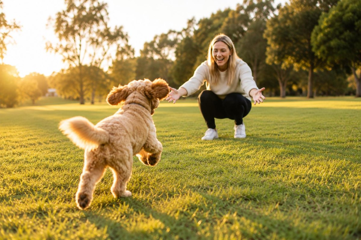 Puppy running to owner