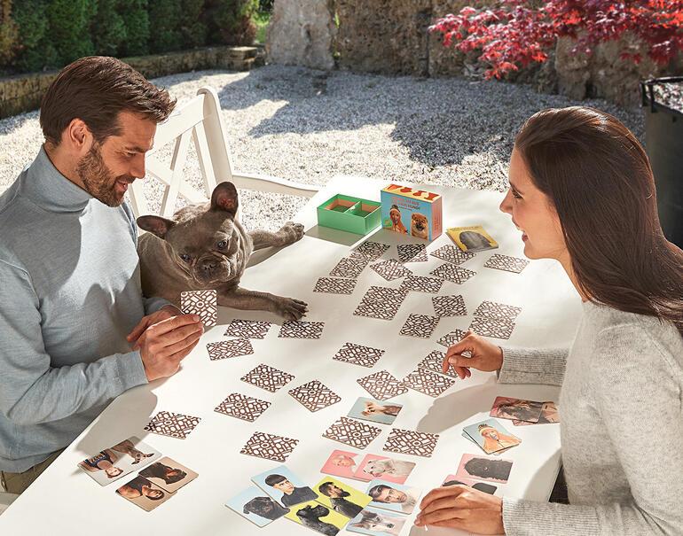 Dog practicing memory game