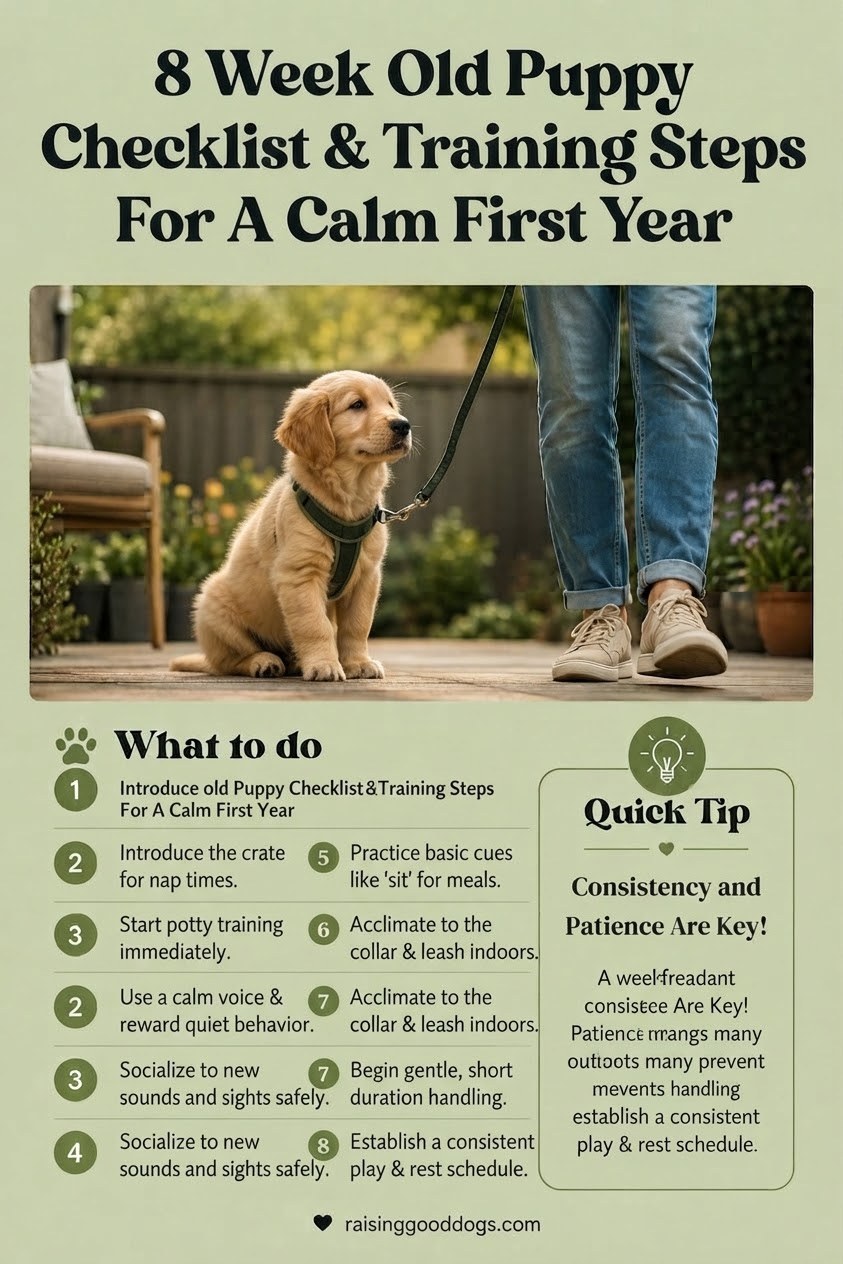 8 Week Old Puppy Checklist & Training Steps For A Calm First Year