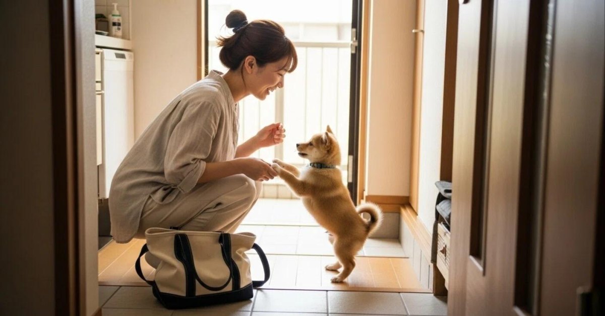 Puppy learning not to jump greeting