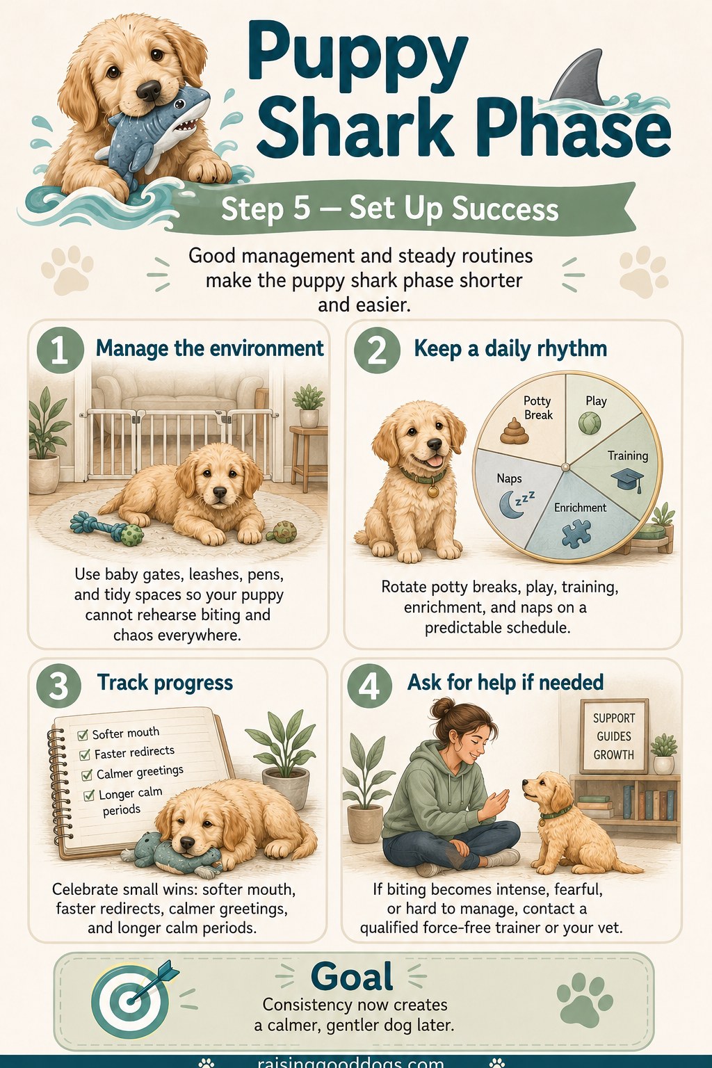 A well-managed puppy shark phase home using baby gates, routine, and a calm daily rhythm.