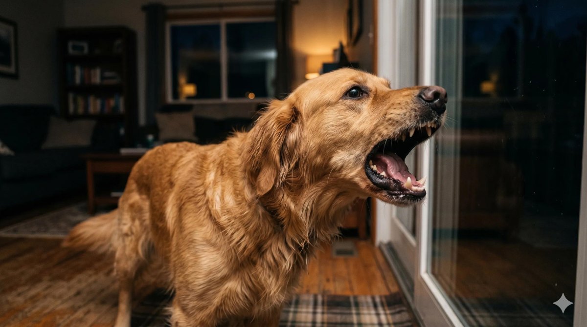 Owner observing dog barking behaviour