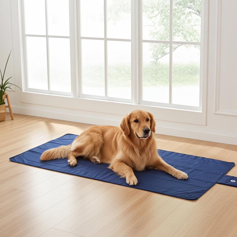 Dog relaxing on mat indoors