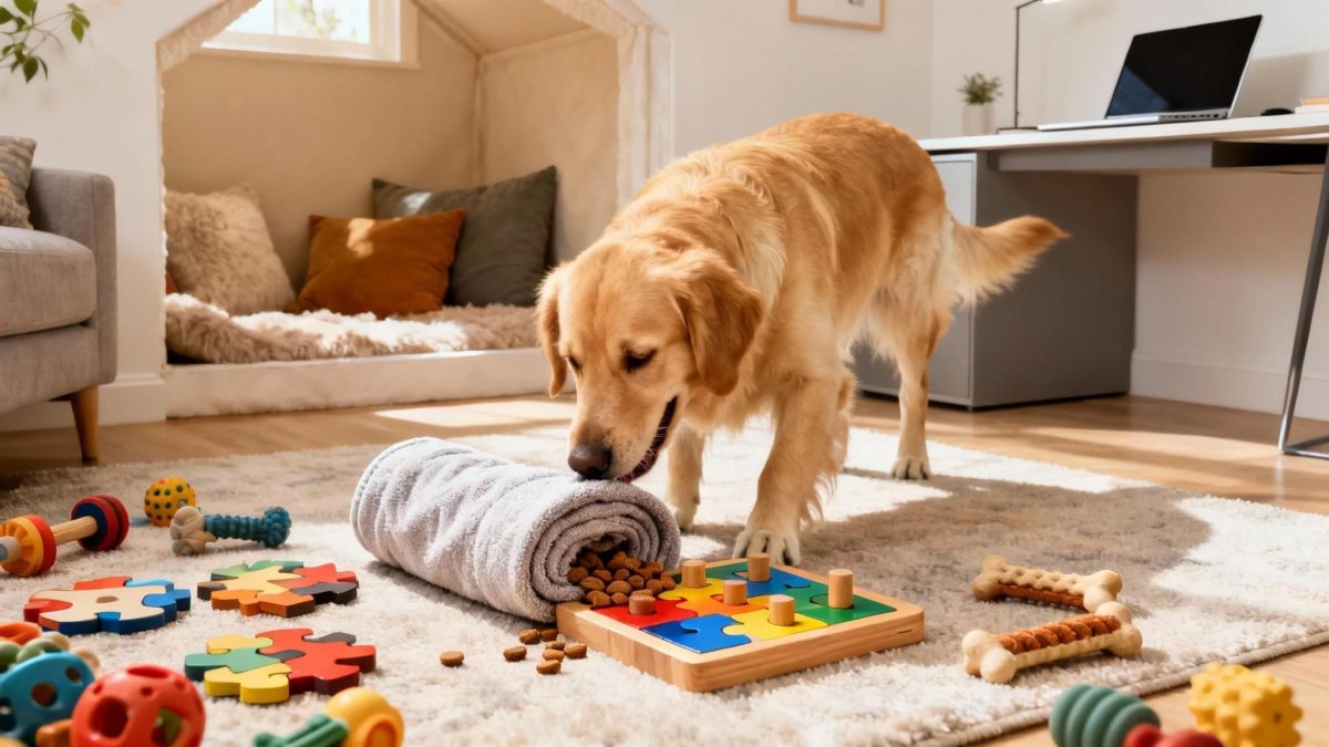Dog daily enrichment routine indoors