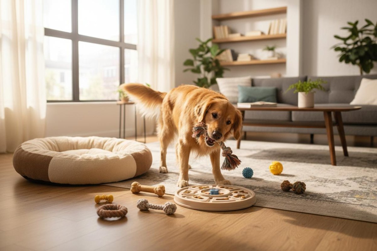 Dog toys rotated indoors