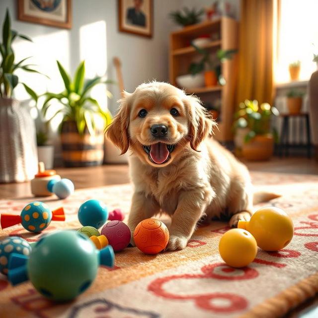 Puppy with toy collection