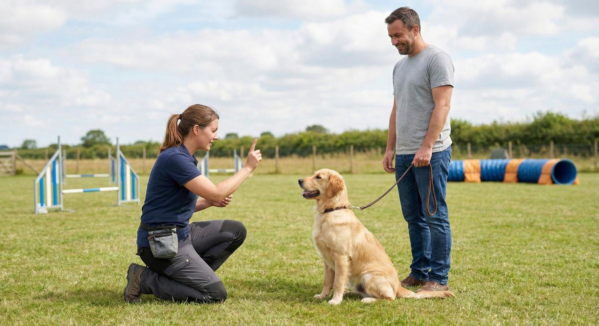 Dog practicing basic obedience commands