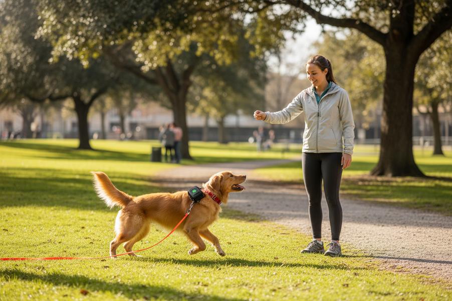 Dog running back during recall training