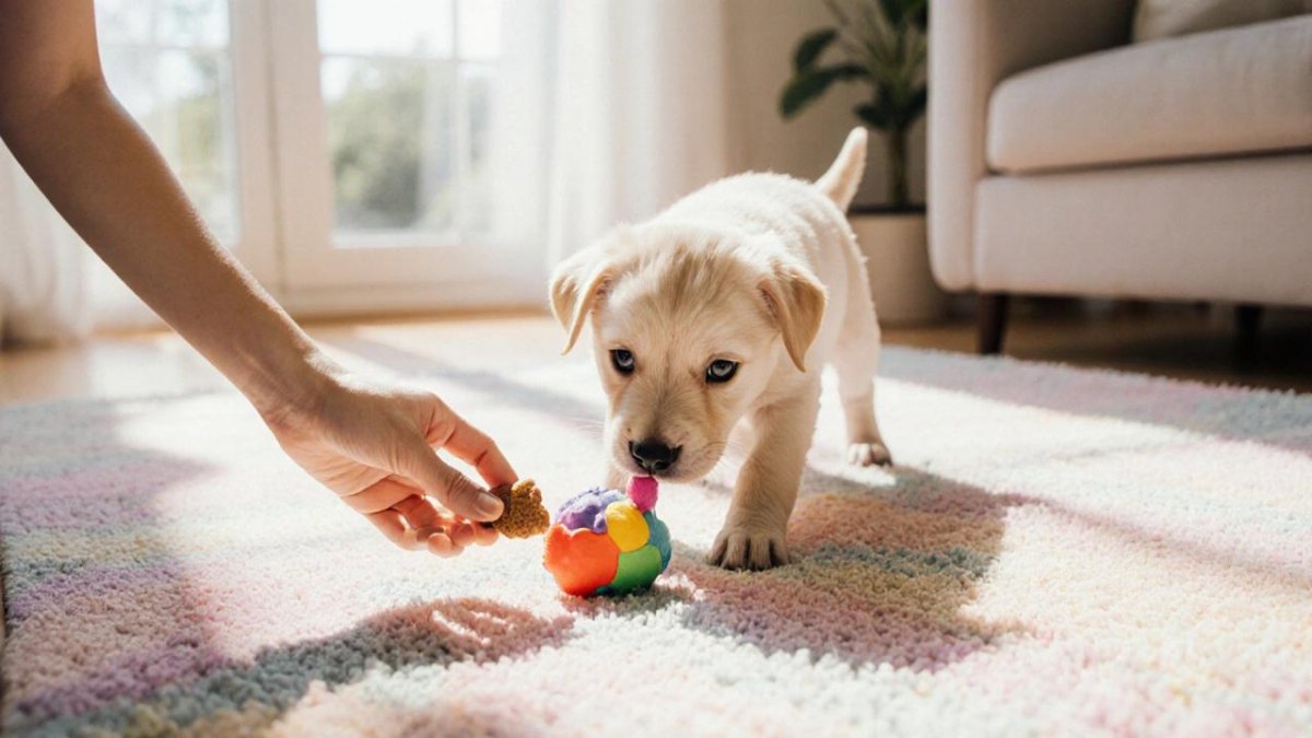 Puppy learning drop it