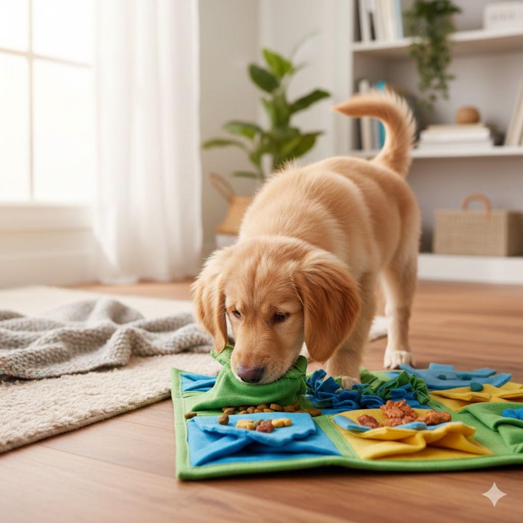 Puppy finding hidden treats