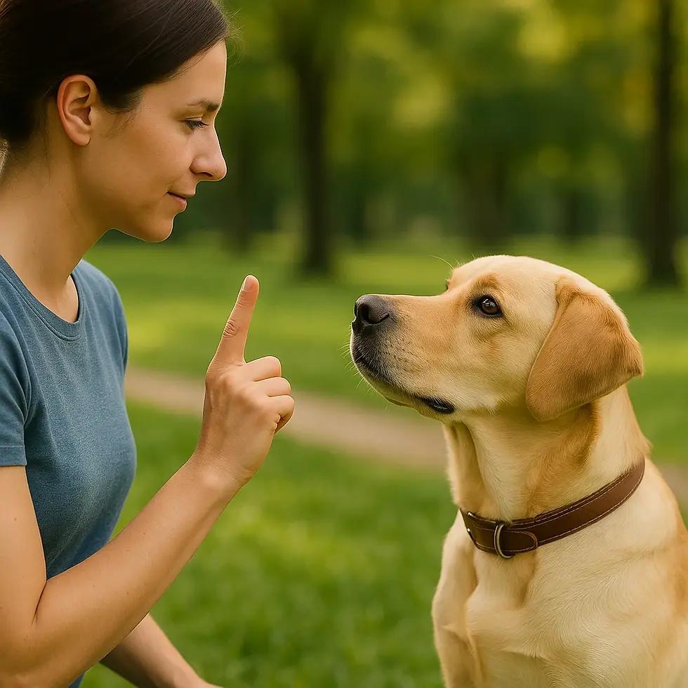 Dog making eye contact with owner