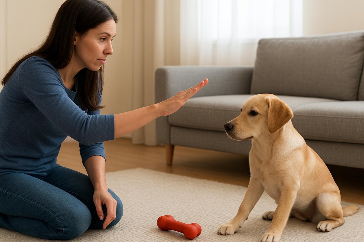 Puppy learning leave it