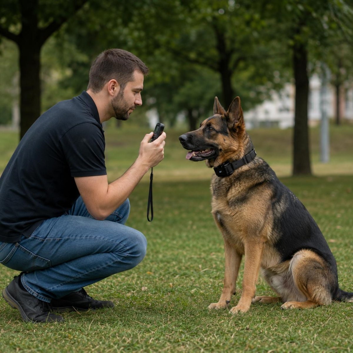Dog wearing training harness
