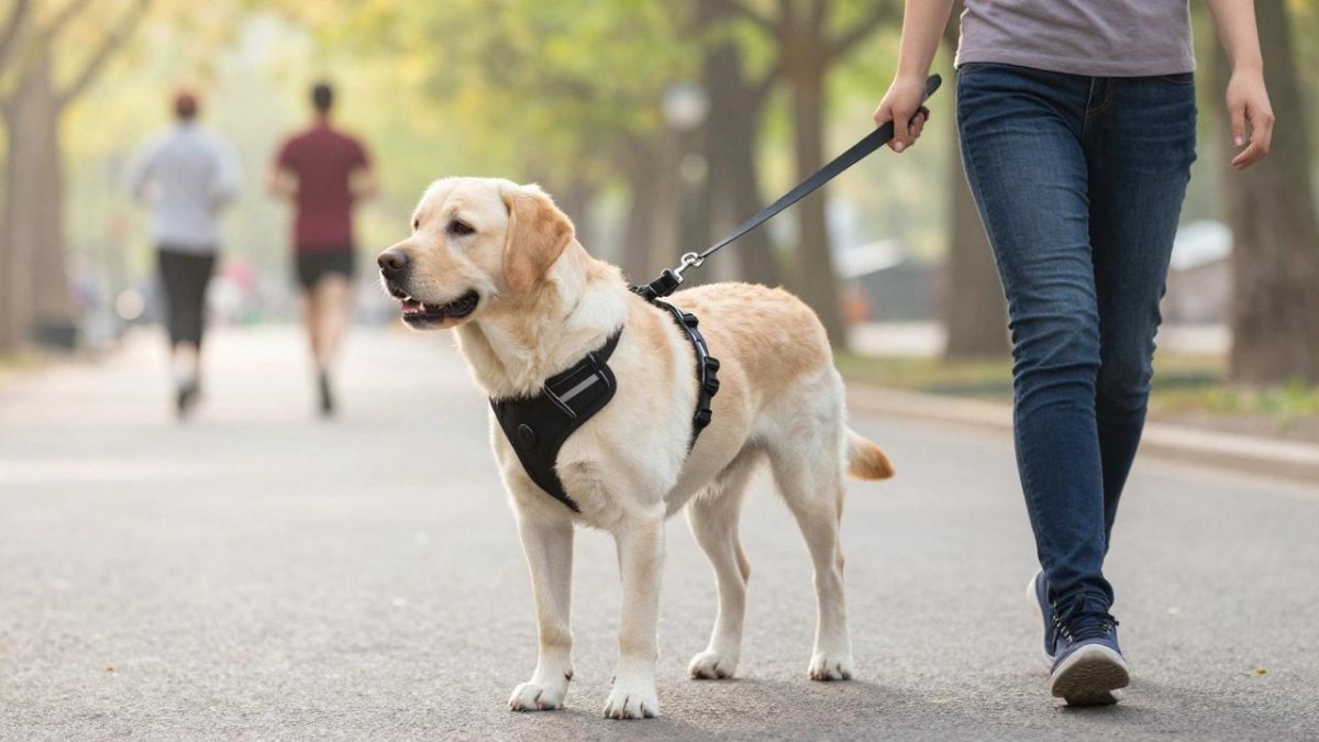 Dog wearing supportive harness
