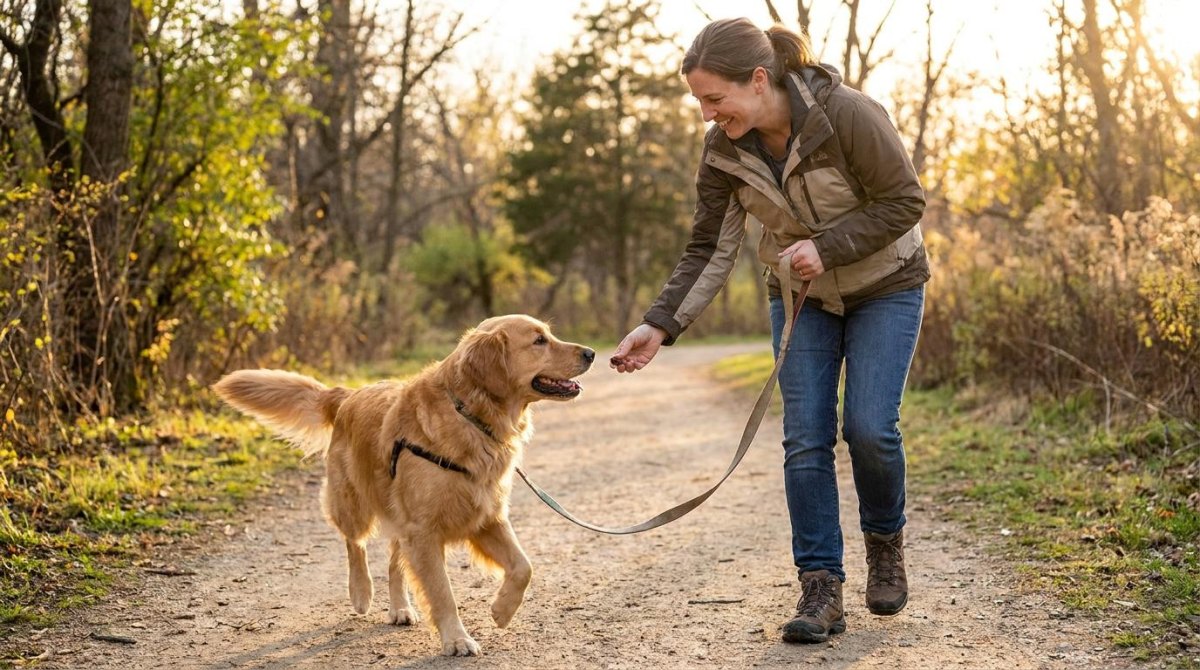 Dog receiving treat during training
