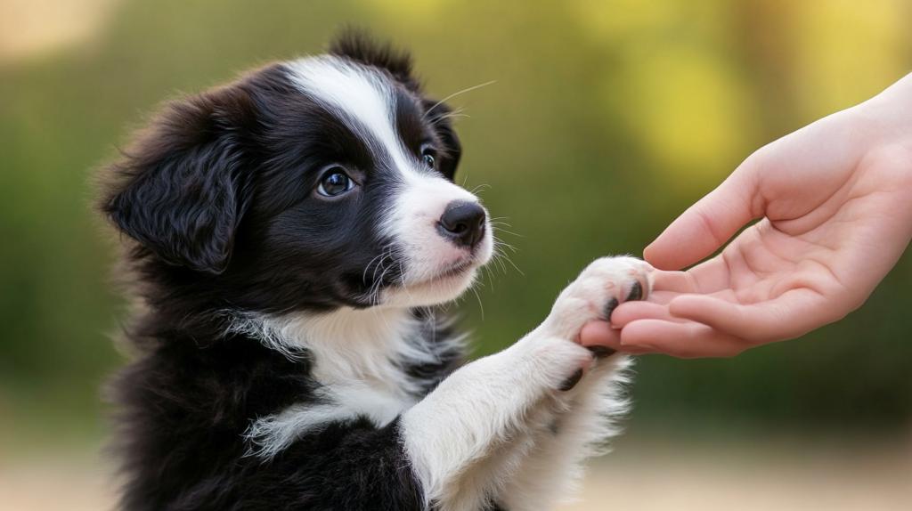 Puppy touching hand
